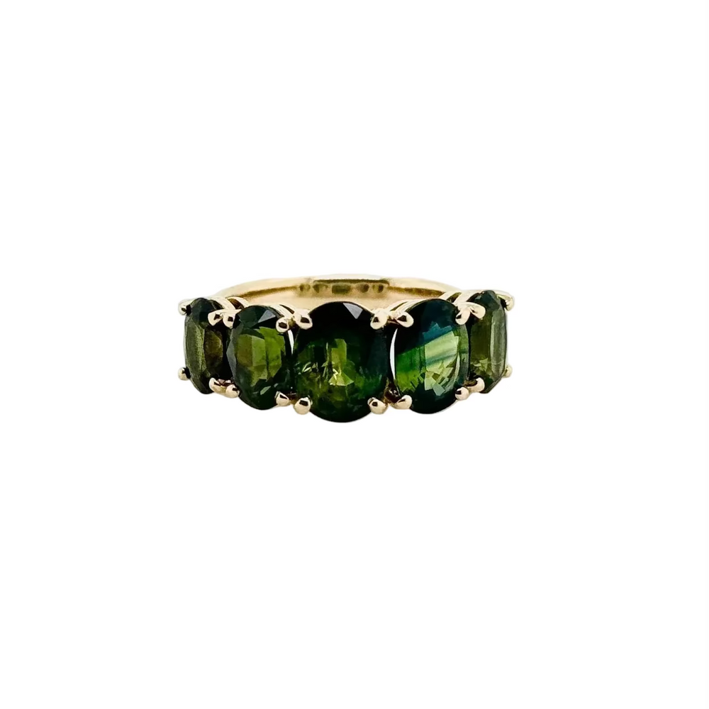 Five Stone Oval Green Sapphire Ring