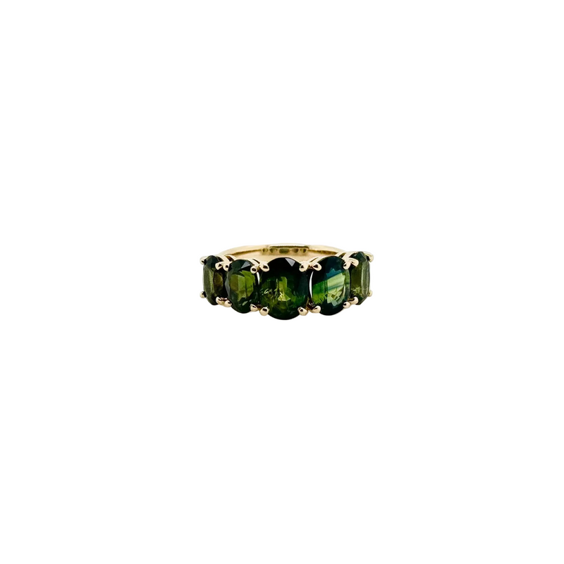 9ct Yellow Gold Five Stone Oval Green QLD Sapphire Ring