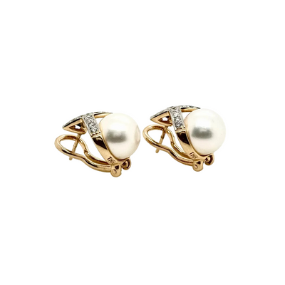 18ct Yellow Gold South Sea Pearl and Diamond Crossover Post and Clip Earrings