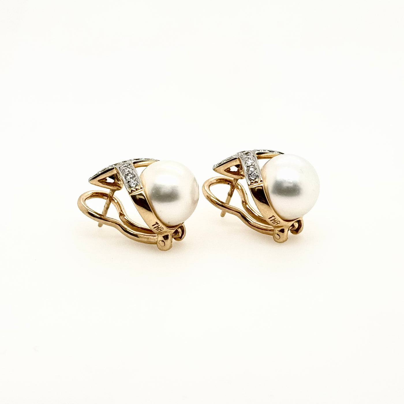 18ct Yellow Gold South Sea Pearl and Diamond Crossover Post and Clip Earrings