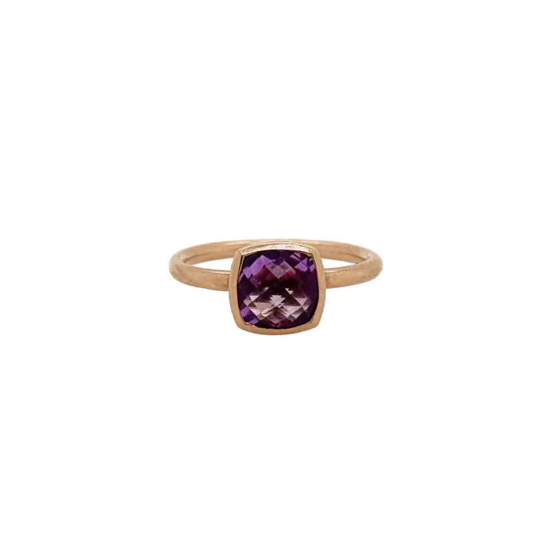 9ct Rose Gold Double Cushion Shaped Checkerboard Amethyst Ring