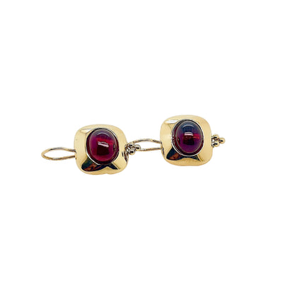 14ct Yellow Gold Oval Garnet and Shepherd Hook Earrings