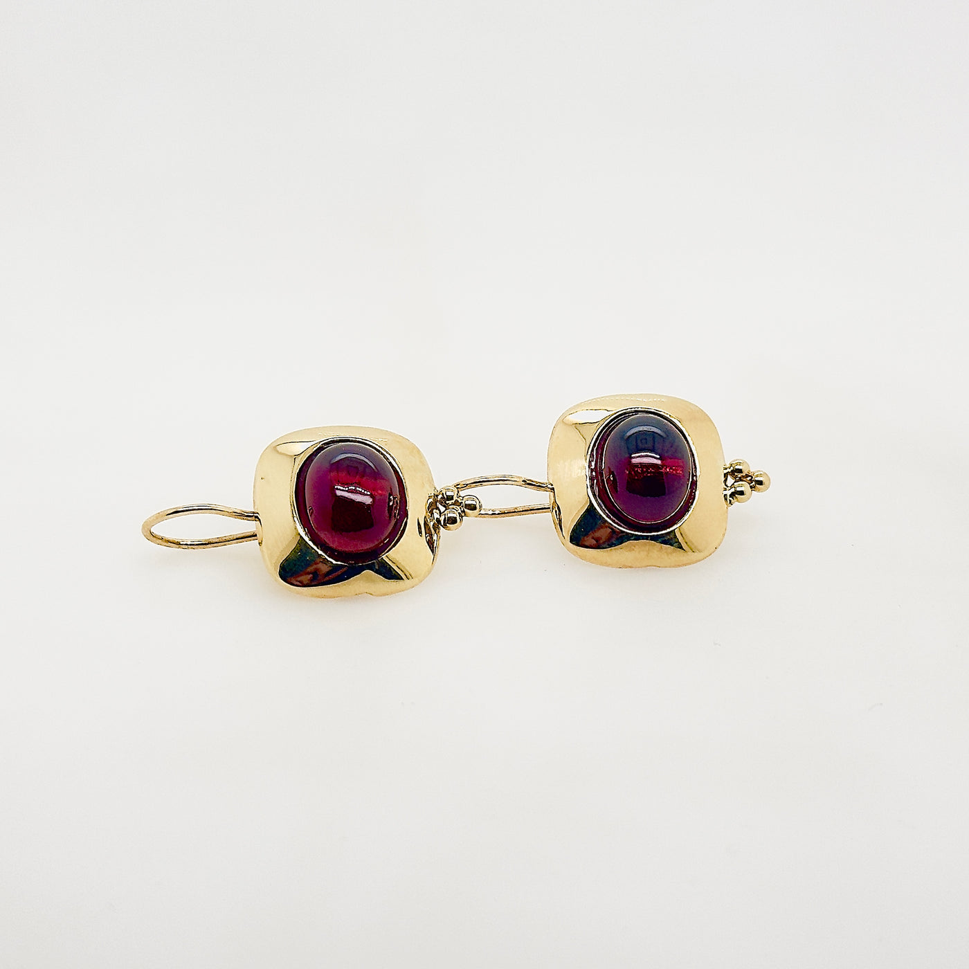 14ct Yellow Gold Oval Garnet and Shepherd Hook Earrings