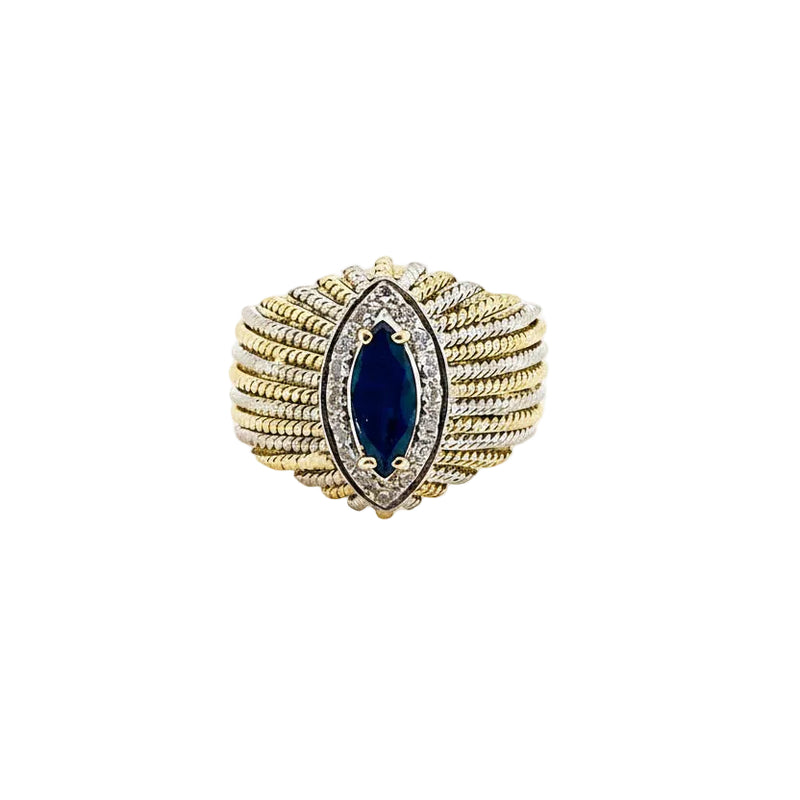 18ct Two-Tone Marquise Blue Sapphire and Diamond Ring