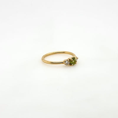 18ct Yellow Gold Natural Demantoid Garnet and Diamond Trilogy Ring