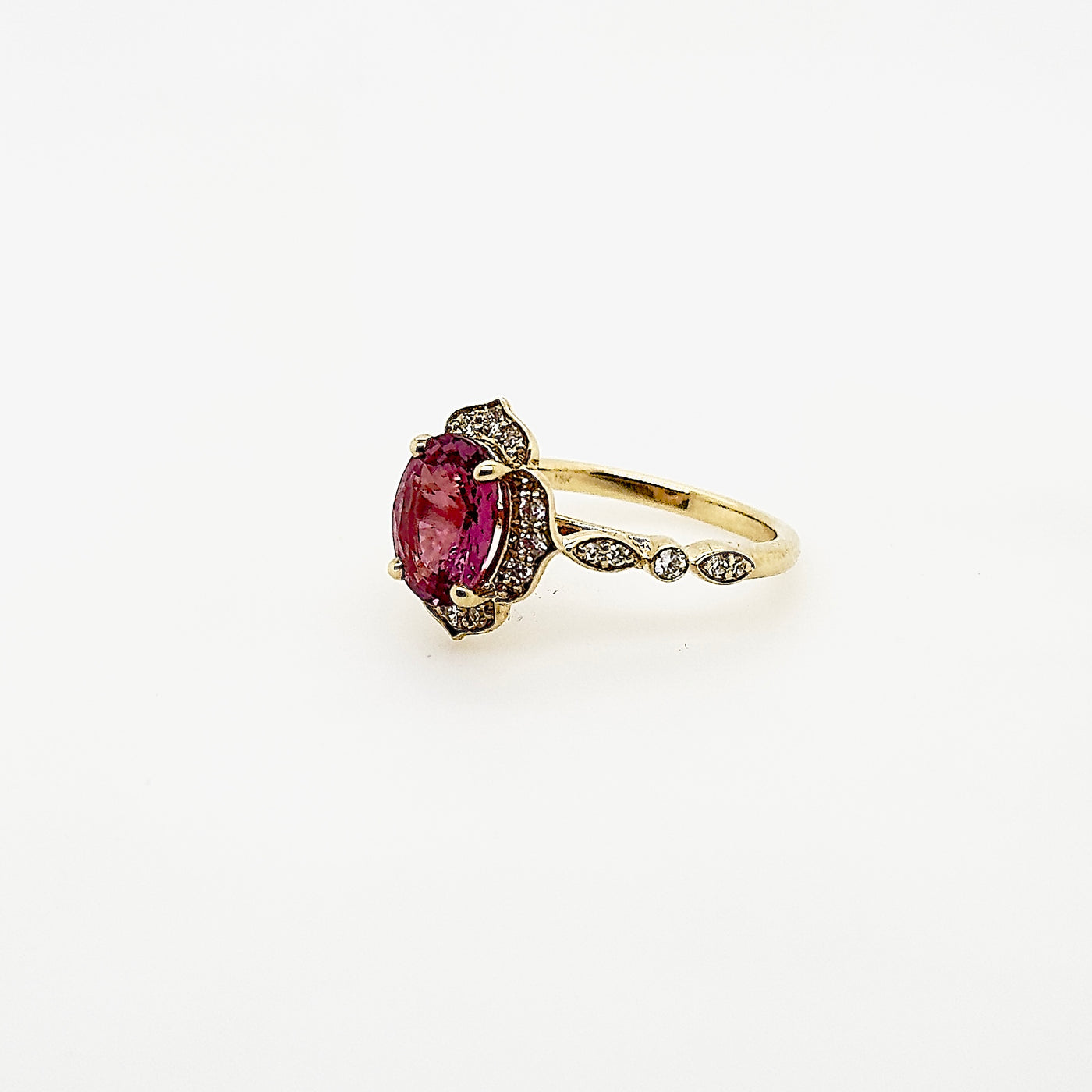 18ct Yellow Gold Padparadscha Sapphire and Diamond Ring