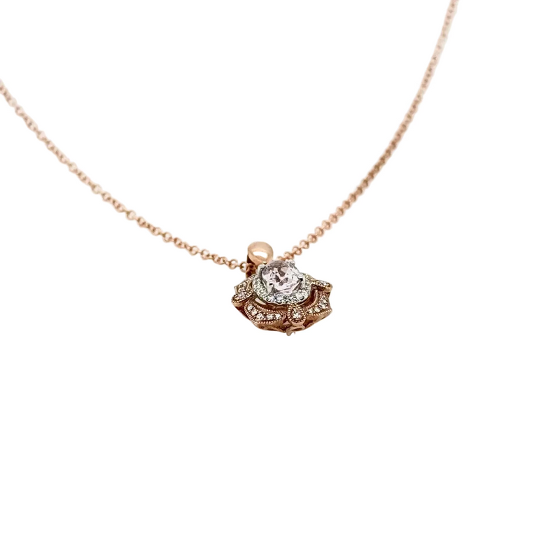 9ct Rose Gold Morganite and Diamond Vintage Pendant