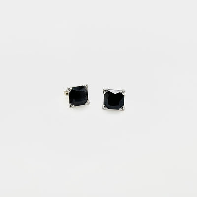 9ct White Gold 7mm Square Black CZ Stud Earrings