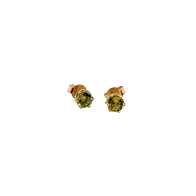 18ct Yellow Gold Round Natural Shene Green Stud Earrings