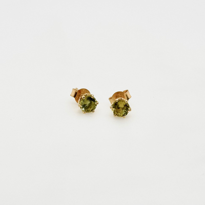 18ct Yellow Gold Round Natural Shene Green Stud Earrings