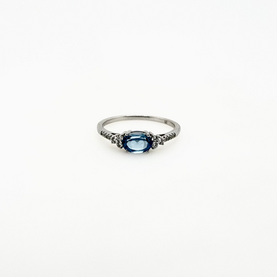 9ct White Gold London Blue Topaz and Diamond Ring