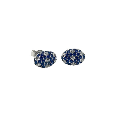 18ct White Gold Blue Sapphire and Diamond Oval Cluster Stud Earrings