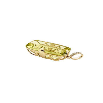 9ct Yellow Gold Cushion Shaped Lemon Quartz and Diamond Enhancer Pendant
