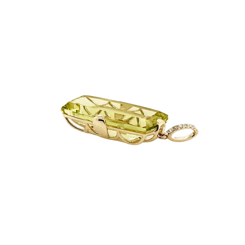 9ct Yellow Gold Cushion Shaped Lemon Quartz and Diamond Enhancer Pendant