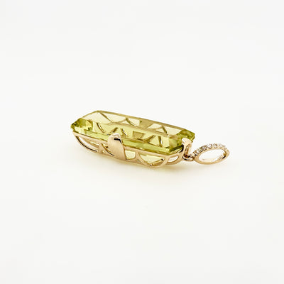 9ct Yellow Gold Cushion Shaped Lemon Quartz and Diamond Enhancer Pendant