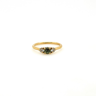 18ct Yellow Gold Natural Demantoid Garnet and Diamond Trilogy Ring