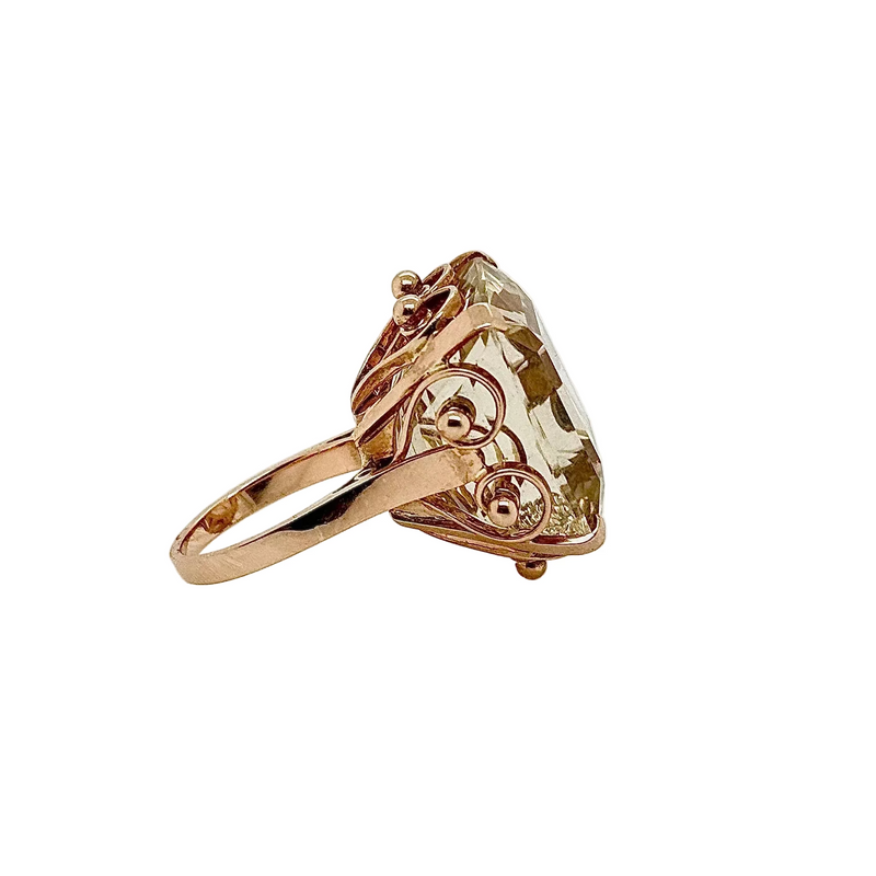 Handmade 14ct Rose Gold Large Lemon Quartz Ring
