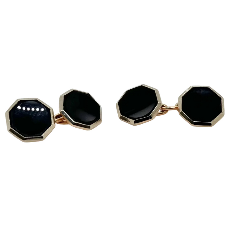 9ct Yellow and White Gold Onyx Cufflinks