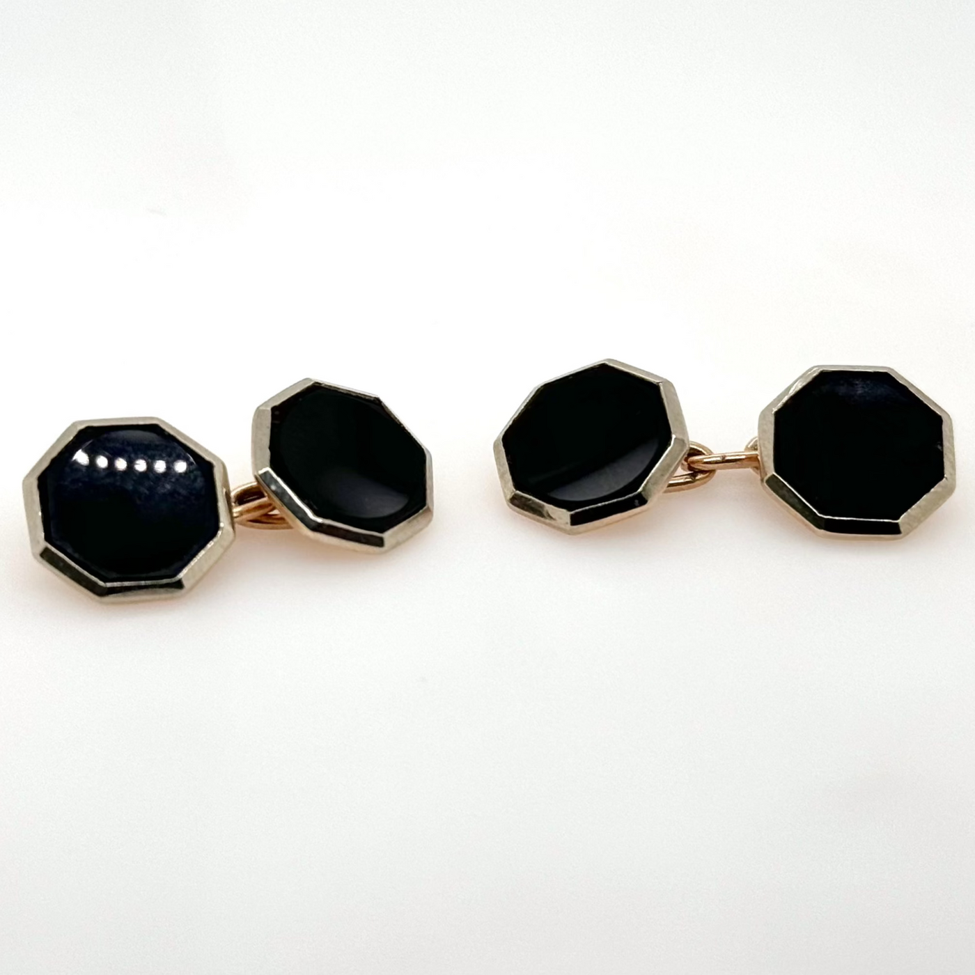 9ct Yellow and White Gold Onyx Cufflinks