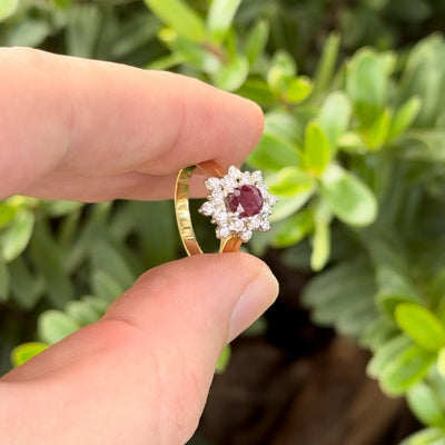 18ct Gold Ruby and Diamond Cluster Ring