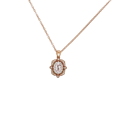9ct Rose Gold Morganite and Diamond Vintage Pendant