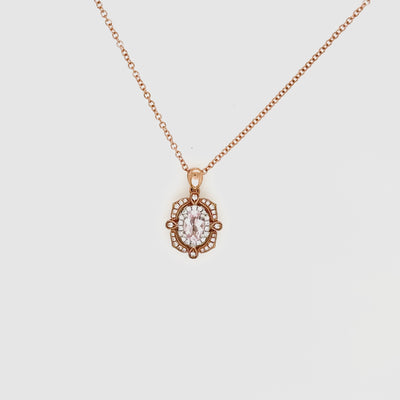 9ct Rose Gold Morganite and Diamond Vintage Pendant