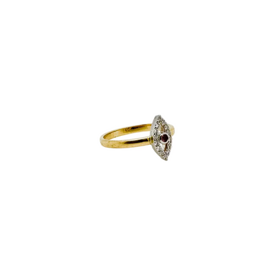 18ct Yellow And White Gold Small Ruby and Marquise Diamond Halo Ring