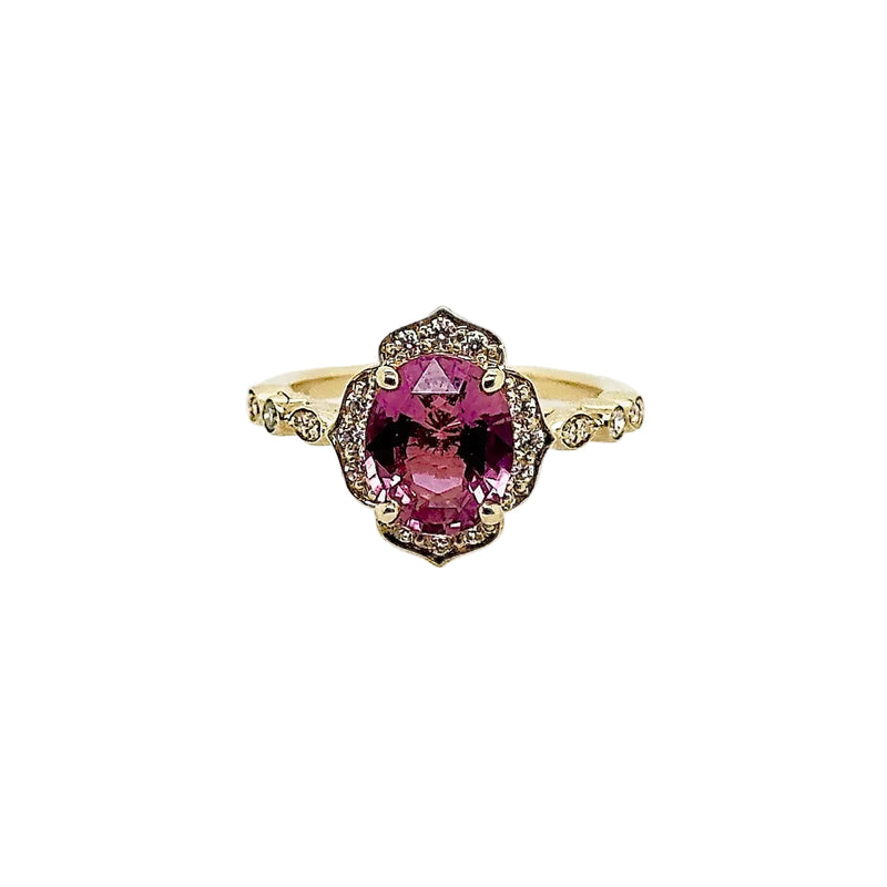 18ct Yellow Gold Padparadscha Sapphire and Diamond Ring