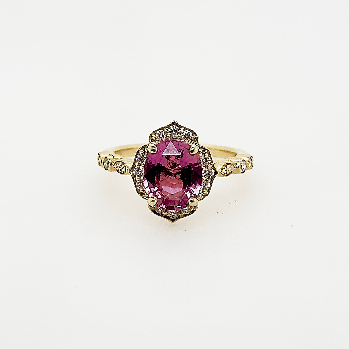 18ct Yellow Gold Padparadscha Sapphire and Diamond Ring