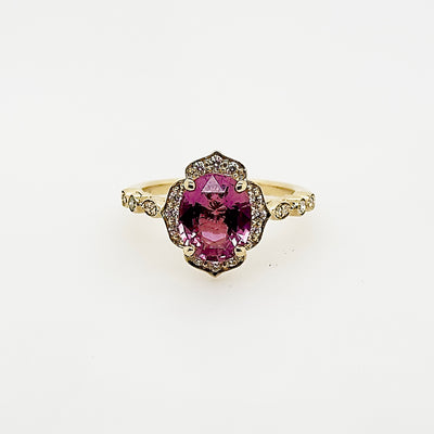 18ct Yellow Gold Padparadscha Sapphire and Diamond Ring