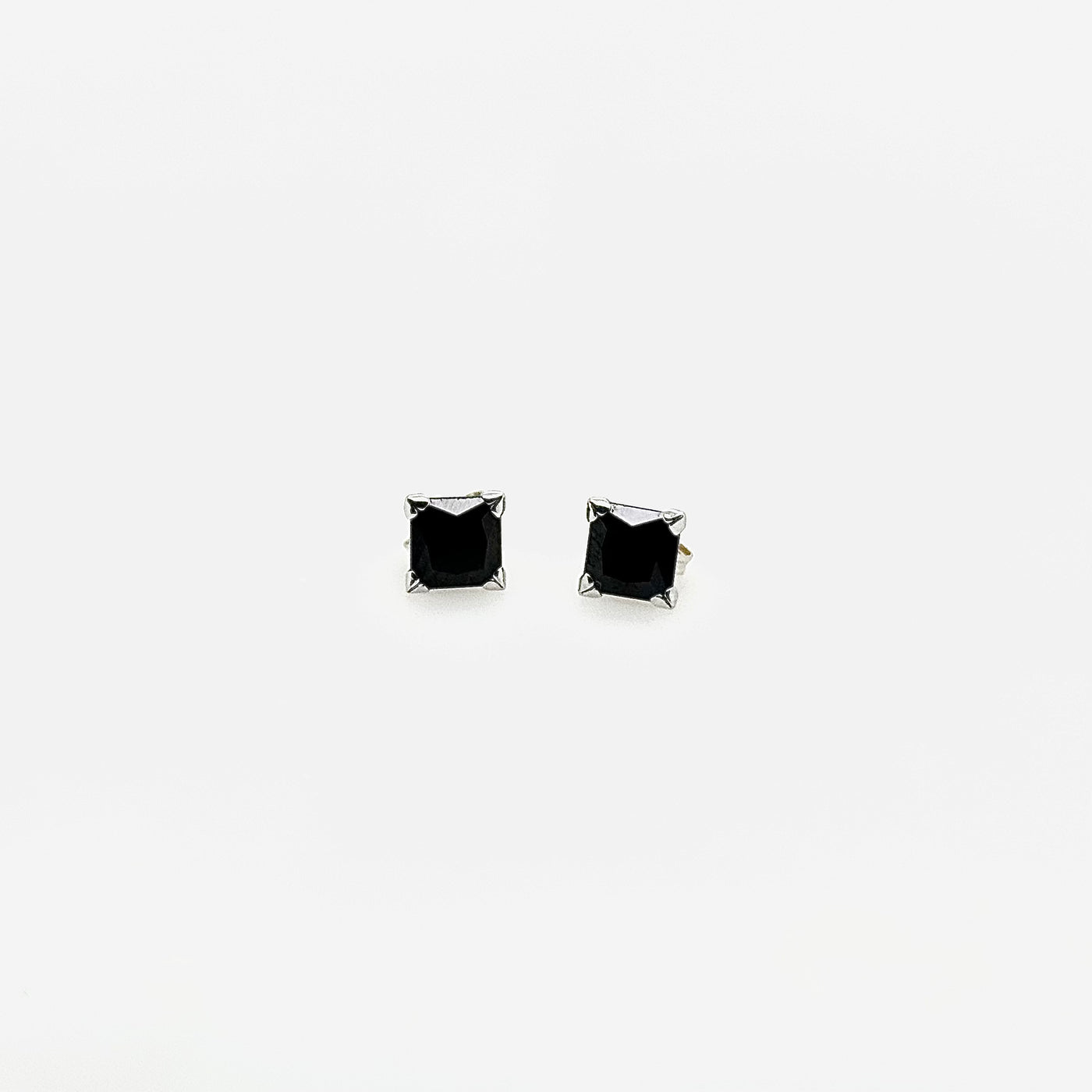 9ct White Gold 6mm Square Black CZ Stud Earrings