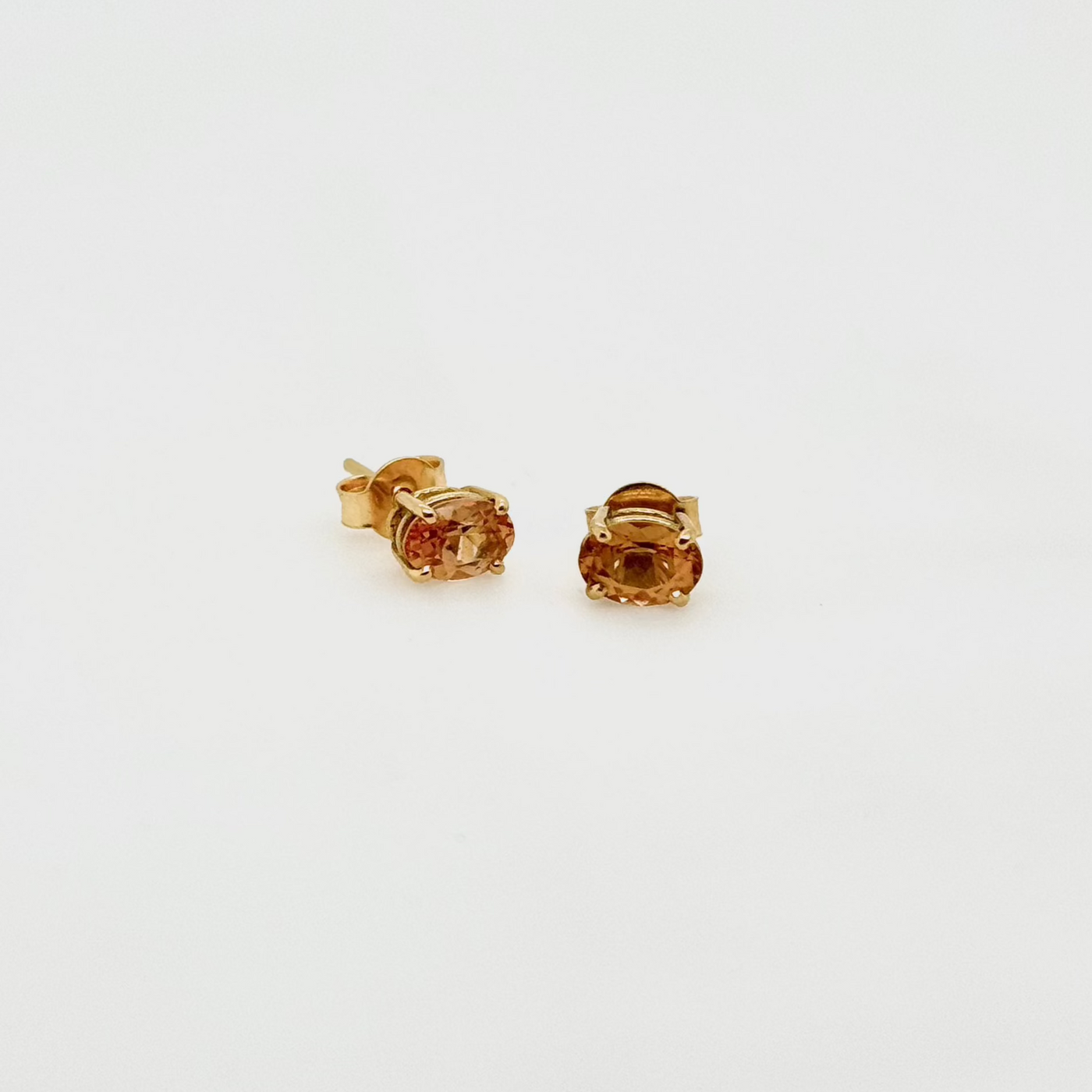 18ct Yellow Gold Natural Imperial Topaz Oval Stud Earrings