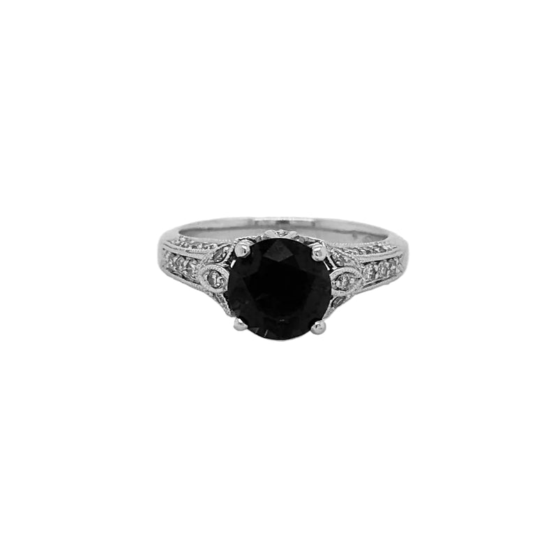 18ct White Gold Dark Blue Sapphire and Diamond Ring