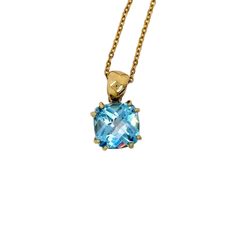 9ct Yellow Gold Checkerboard Blue Topaz Pendant