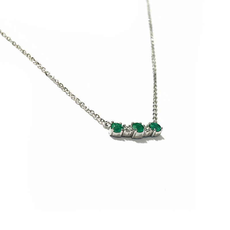 18ct White Gold Fine Emerald and Diamond Necklet
