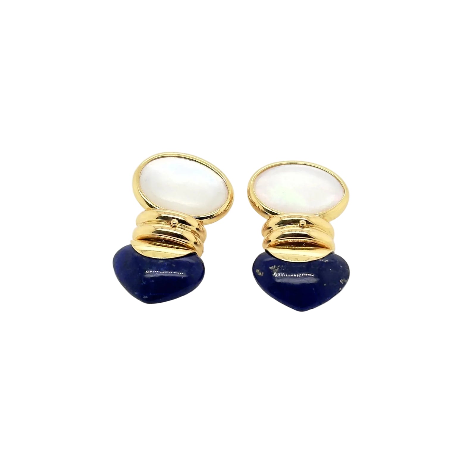 18ct Yellow Gold Lapis and Mother of Pearl Earrings