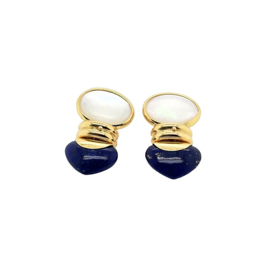 18ct Yellow Gold Lapis and Mother of Pearl Earrings