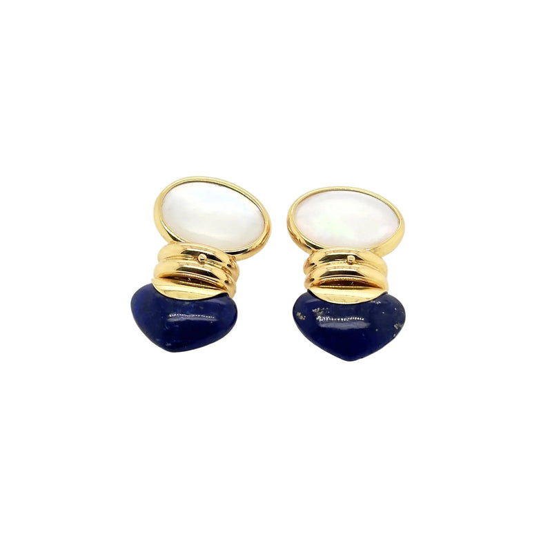 18ct Yellow Gold Lapis and Mother of Pearl Earrings