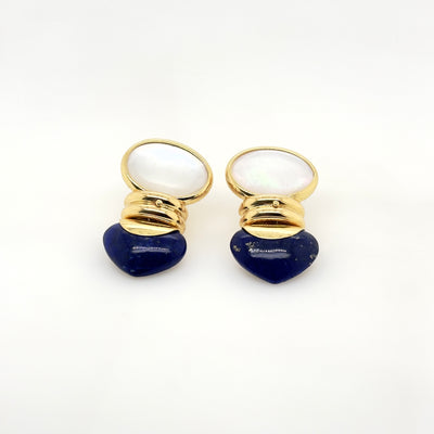 18ct Yellow Gold Lapis and Mother of Pearl Earrings