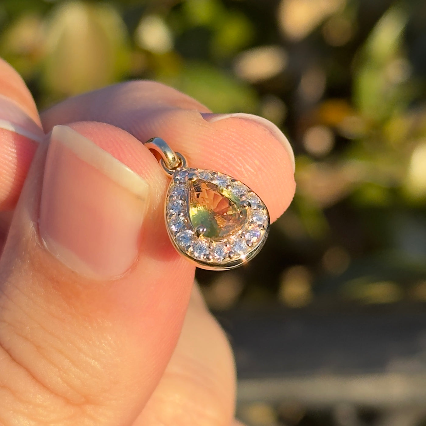 14ct Yellow Gold Pear Shaped Yellow Sapphire Pendant with Diamond Halo