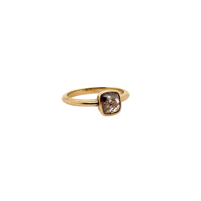 9ct Yellow Gold Natural Salt and Pepper Diamond Cushion Shaped Rose Cut
