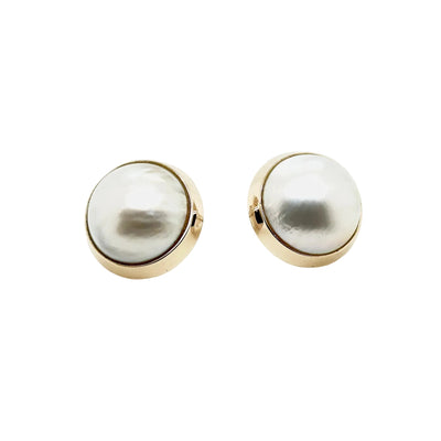 9ct Yellow Gold Large Mabe Pearl Studs