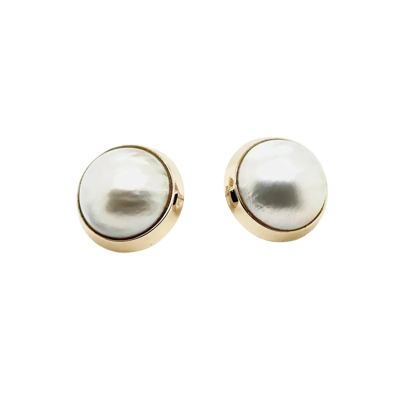 9ct Yellow Gold Large Mabe Pearl Studs
