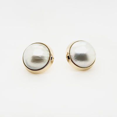 9ct Yellow Gold Large Mabe Pearl Studs