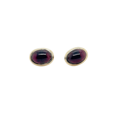 9ct Yellow Gold Large Oval Garnet Stud Earrings