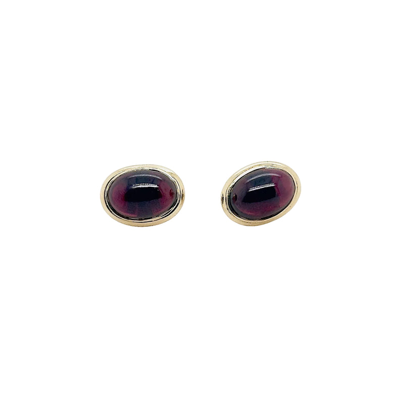 9ct Yellow Gold Large Oval Garnet Stud Earrings
