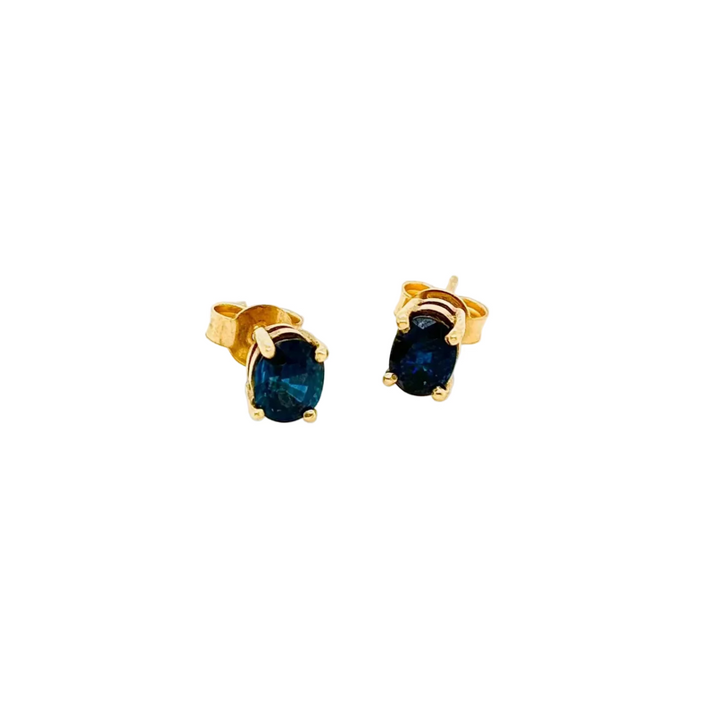 9ct Yellow Gold Australian Blue Sapphire Stud Earrings