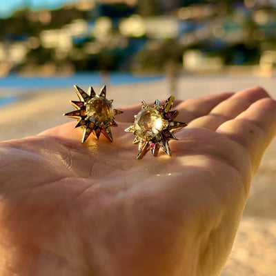 18ct Yellow Gold Starburst Stud Earrings