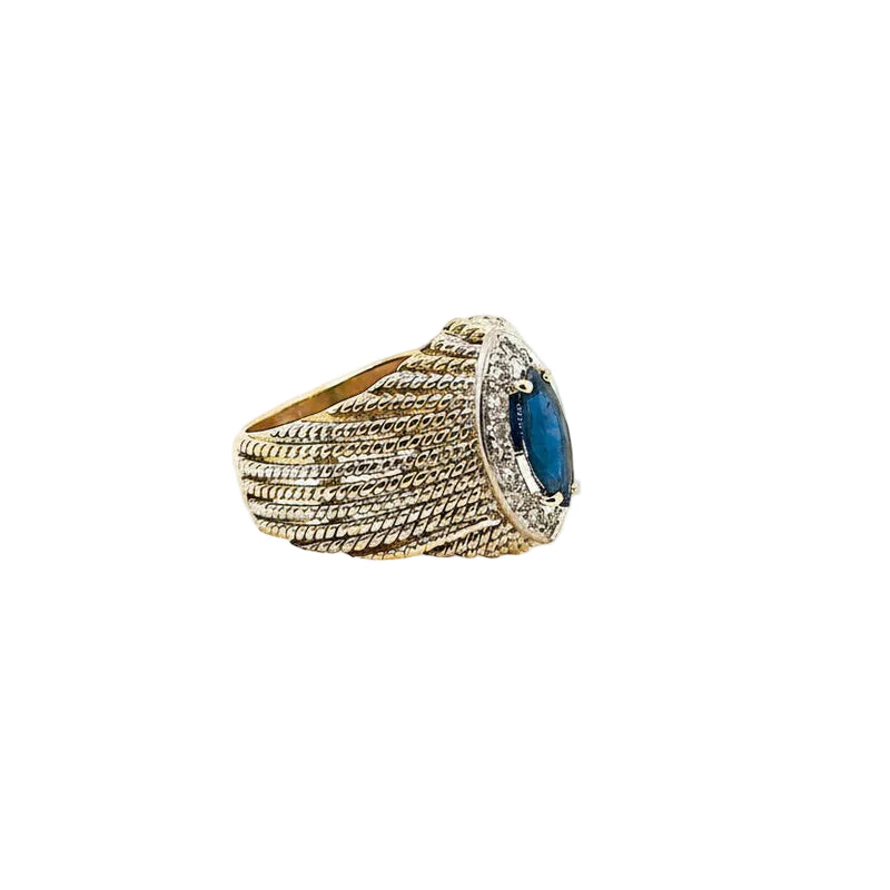 18ct Two-Tone Marquise Blue Sapphire and Diamond Ring