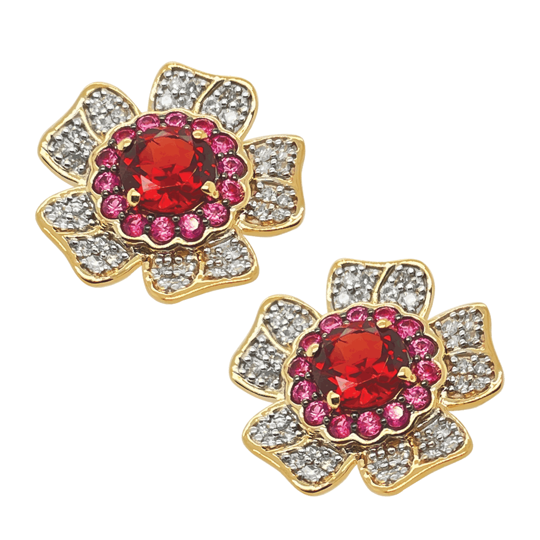 9ct Yellow Gold Garnet, Pink Sapphire and Diamond Studs